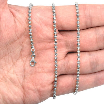 Pre-owned Nuragold Mens 10k White Gold Solid 2.5mm Diamond Moon Cut Bead Ball Chain Necklace 26"
