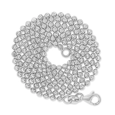 Pre-owned Nuragold Mens 10k White Gold Solid 2.5mm Diamond Moon Cut Bead Ball Chain Necklace 26"