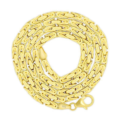 Pre-owned Nuragold Real 10k Yellow Gold Mens 3mm Byzantine Chain Square Link Pendant Necklace 24"