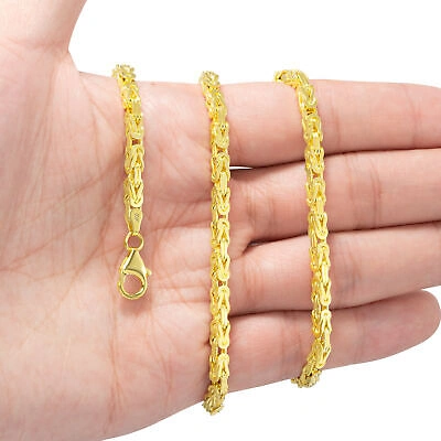 Pre-owned Nuragold Real 10k Yellow Gold Mens 4mm Byzantine Chain Square Link Pendant Necklace 22"
