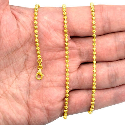 Pre-owned Nuragold Womens 10k Yellow Gold Solid 2.5mm Diamond Moon Cut Bead Ball Chain Necklace 18"