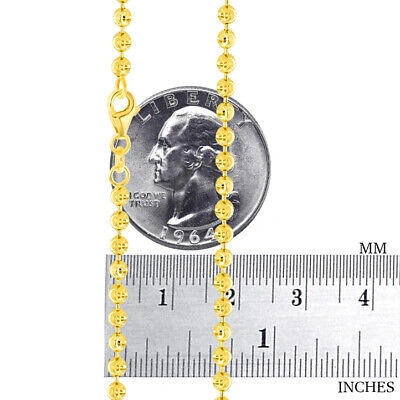 Pre-owned Nuragold Mens 10k Yellow Gold Solid 3mm Diamond Moon Cut Bead Ball Chain Necklace 26"
