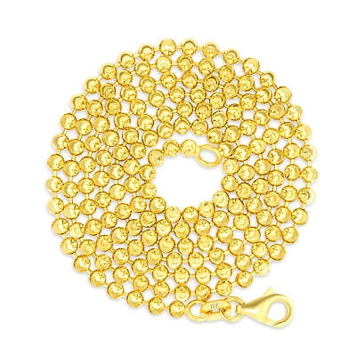 Pre-owned Nuragold Mens 10k Yellow Gold Solid 3mm Diamond Moon Cut Bead Ball Chain Necklace 30"