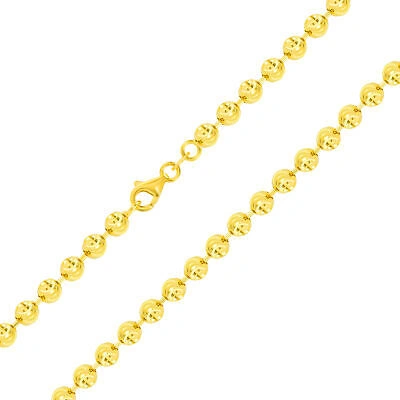 Pre-owned Nuragold Mens 10k Yellow Gold Solid 4mm Diamond Moon Cut Bead Ball Chain Necklace 22"