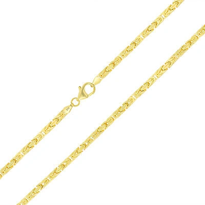 Pre-owned Nuragold Real 10k Yellow Gold Mens 4mm Byzantine Chain Square Link Pendant Necklace 22"