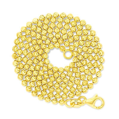 Pre-owned Nuragold Womens 10k Yellow Gold Solid 2.5mm Diamond Moon Cut Bead Ball Chain Necklace 18"