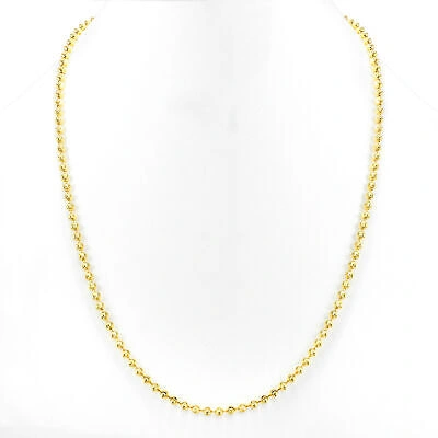 Pre-owned Nuragold Mens 10k Yellow Gold Solid 3mm Diamond Moon Cut Bead Ball Chain Necklace 26"