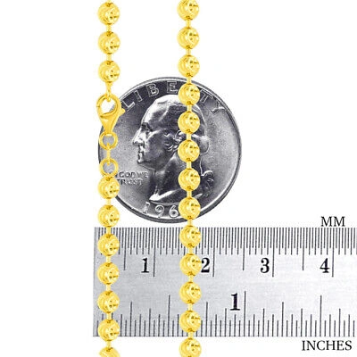 Pre-owned Nuragold Mens 10k Yellow Gold Solid 4mm Diamond Moon Cut Bead Ball Chain Necklace 22"
