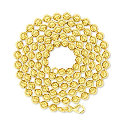 Pre-owned Nuragold Mens 10k Yellow Gold Solid 4mm Diamond Moon Cut Bead Ball Chain Necklace 22"