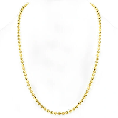 Pre-owned Nuragold Mens 10k Yellow Gold Solid 4mm Diamond Moon Cut Bead Ball Chain Necklace 22"