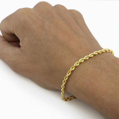 Pre-owned Nuragold 14k Yellow Gold Solid 3.5mm Diamond Cut Rope Chain Italian Bracelet Mens 7.5"
