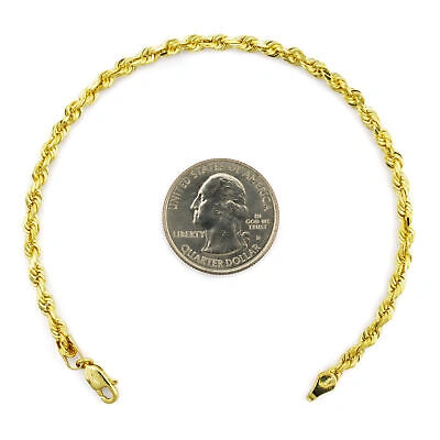 Pre-owned Nuragold 14k Yellow Gold Solid 3.5mm Diamond Cut Rope Chain Italian Bracelet Mens 7.5"