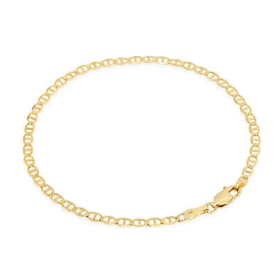 Pre-owned Nuragold 14k Yellow Gold Solid 4mm Mariner Anchor Flat Link Chain Bracelet Or Anklet 8.5"