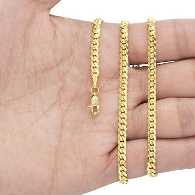 Pre-owned Nuragold 14k Yellow Gold Solid 4mm Mens Miami Cuban Link Chain Necklace Lobster 28"