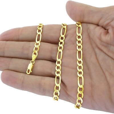 Pre-owned Nuragold Real 14k Yellow Gold 6.5mm Figaro Chain Italian Link Pendant Necklace Mens 28"