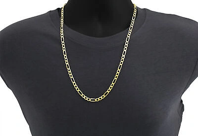 Pre-owned Nuragold Real 14k Yellow Gold 6.5mm Figaro Chain Italian Link Pendant Necklace Mens 28"