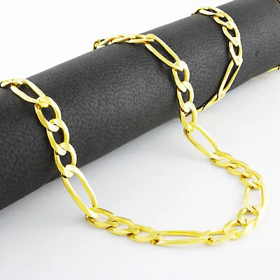 Pre-owned Nuragold Real 14k Yellow Gold 6.5mm Figaro Chain Italian Link Pendant Necklace Mens 28"
