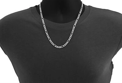 Pre-owned Nuragold 14k White Gold Solid Mens 6.5mm Italian Figaro Link Chain Pendant Necklace 28"