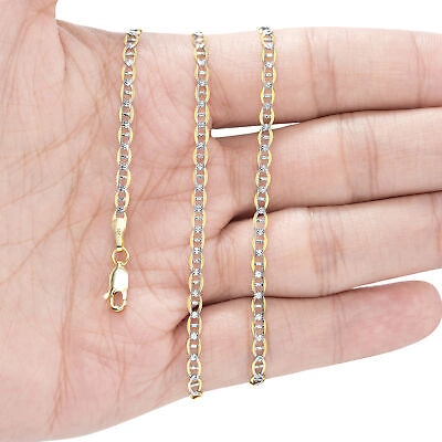 Pre-owned Nuragold 14k Yellow Gold Solid 3mm Pave Diamond Cut Mariner Anchor Chain Necklace 16"