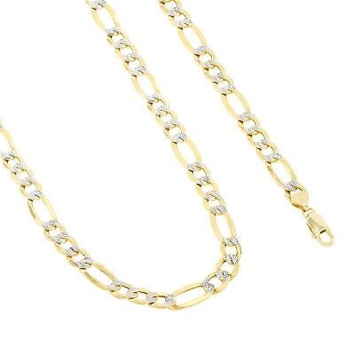 Pre-owned Nuragold 14k Yellow Gold Solid Mens 10mm Diamond Cut White Pave Figaro Chain Necklace 26"