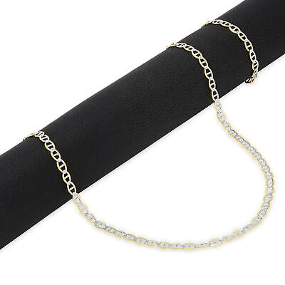 Pre-owned Nuragold 14k Yellow Gold Solid 3mm Pave Diamond Cut Mariner Anchor Chain Necklace 16"