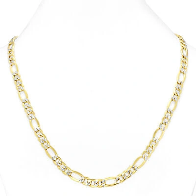 Pre-owned Nuragold 14k Yellow Gold Solid Men 8.5mm Diamond Cut White Pave Figaro Chain Necklace 28"