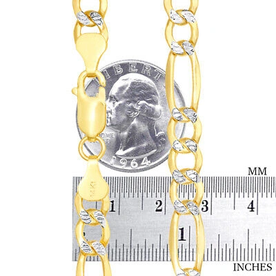 Pre-owned Nuragold 14k Yellow Gold Men 7mm Diamond Cut White Pave Italian Figaro Chain Necklace 30"