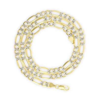 Pre-owned Nuragold 14k Yellow Gold Men 7mm Diamond Cut White Pave Italian Figaro Chain Necklace 30"
