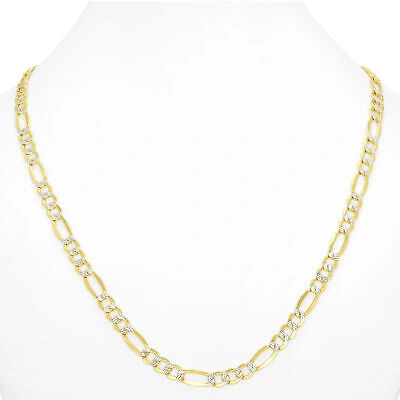 Pre-owned Nuragold 14k Yellow Gold Men 7mm Diamond Cut White Pave Italian Figaro Chain Necklace 30"