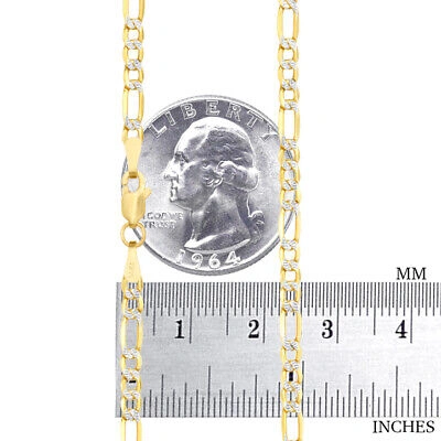 Pre-owned Nuragold Womens 14k Yellow Gold 3.5mm Diamond Cut White Pave Figaro Chain Necklace 16"