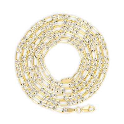 Pre-owned Nuragold Womens 14k Yellow Gold 3.5mm Diamond Cut White Pave Figaro Chain Necklace 16"