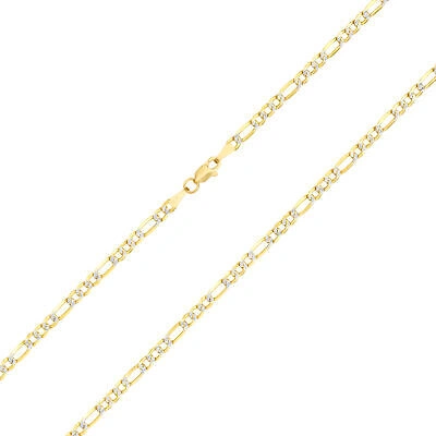 Pre-owned Nuragold Womens 14k Yellow Gold 3.5mm Diamond Cut White Pave Figaro Chain Necklace 16"