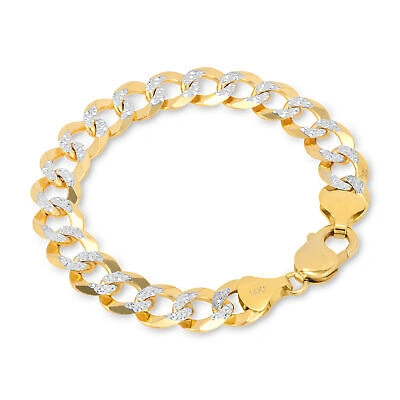 Pre-owned Nuragold 14k Yellow Gold Solid 11.5mm Mens Diamond Cut Pave Cuban Curb Chain Bracelet 8"