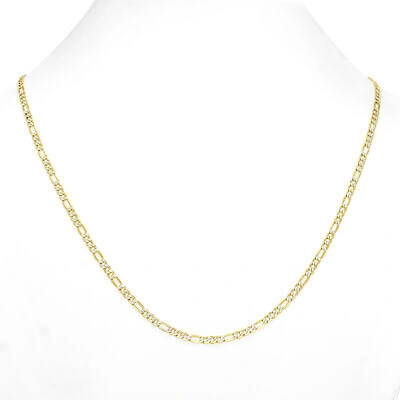 Pre-owned Nuragold Womens 14k Yellow Gold 3.5mm Diamond Cut White Pave Figaro Chain Necklace 16"