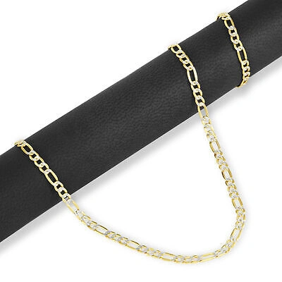 Pre-owned Nuragold Womens 14k Yellow Gold 3.5mm Diamond Cut White Pave Figaro Chain Necklace 16"