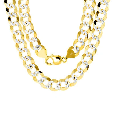 Pre-owned Nuragold 14k Yellow Gold Solid 11.5mm Mens Diamond Cut Pave Cuban Curb Chain Bracelet 8"