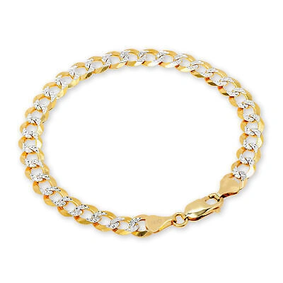 Pre-owned Nuragold 14k Yellow Gold Solid Mens 6mm Diamond Cut Pave Cuban Curb Chain Bracelet 8.5"