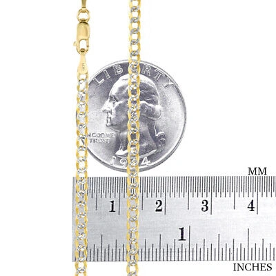 Pre-owned Nuragold 14k Yellow Gold Solid 3mm Womens Diamond Cut White Pave Cuban Necklace Chain 16"
