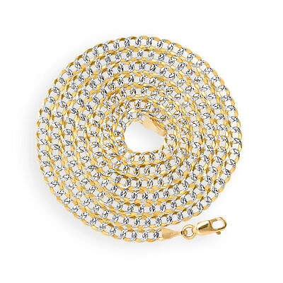 Pre-owned Nuragold 14k Yellow Gold Solid 3mm Womens Diamond Cut White Pave Cuban Necklace Chain 16"