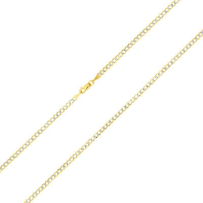 Pre-owned Nuragold 14k Yellow Gold Solid 3mm Womens Diamond Cut White Pave Cuban Necklace Chain 16"