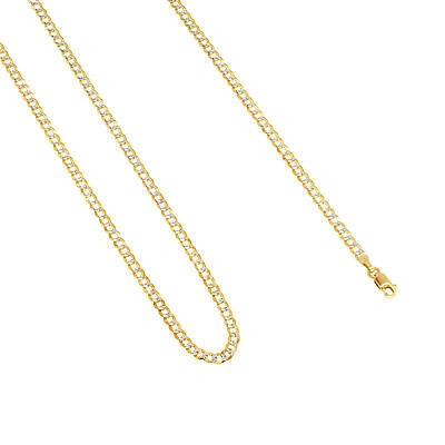 Pre-owned Nuragold 14k Yellow Gold Solid 3mm Womens Diamond Cut White Pave Cuban Necklace Chain 16"