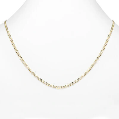 Pre-owned Nuragold 14k Yellow Gold Solid 3mm Womens Diamond Cut White Pave Cuban Necklace Chain 16"