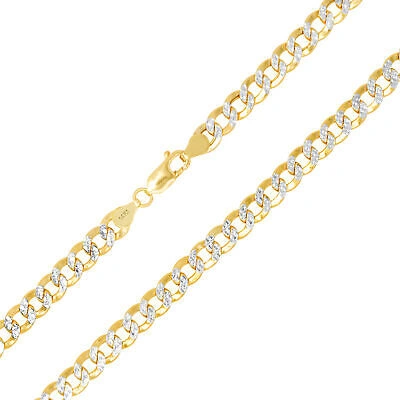 Pre-owned Nuragold 14k Yellow Gold Men 7mm Diamond Cut White Pave Cuban Curb Link Chain Bracelet 9"