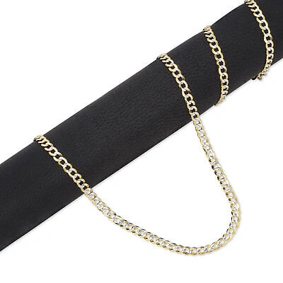 Pre-owned Nuragold 14k Yellow Gold Solid 3mm Womens Diamond Cut White Pave Cuban Necklace Chain 16"