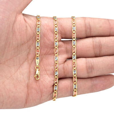 Pre-owned Nuragold 14k Solid Tri Yellow Rose White Gold 3mm Valentino Chain Womens Necklace 18"