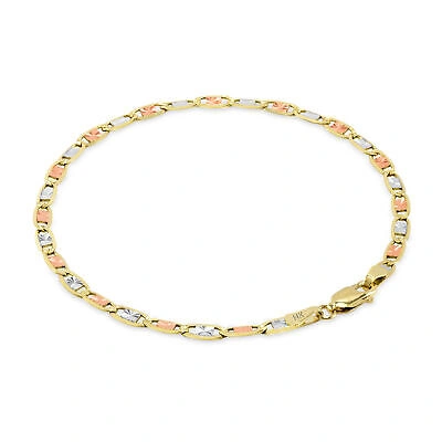 Pre-owned Nuragold 14k Solid Yellow Rose White Tri Gold 3mm Valentino Chain Womens Bracelet 8"