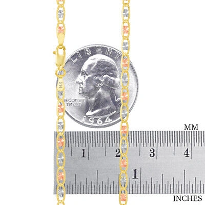 Pre-owned Nuragold 14k Solid Yellow Rose White Tri Gold 3mm Valentino Chain Womens Bracelet 8"