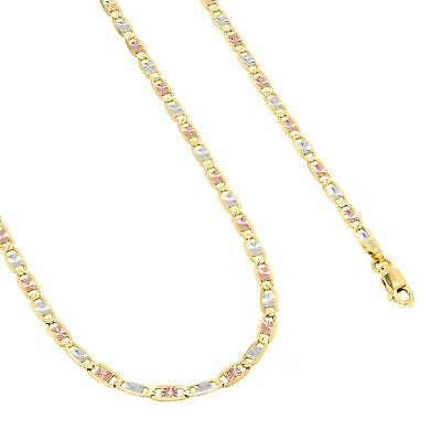 Pre-owned Nuragold 14k Solid Yellow Rose White Tri Gold 3mm Valentino Chain Womens Bracelet 8"