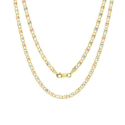 Pre-owned Nuragold 14k Solid Yellow Rose White Tri Gold 3mm Valentino Chain Womens Bracelet 8"