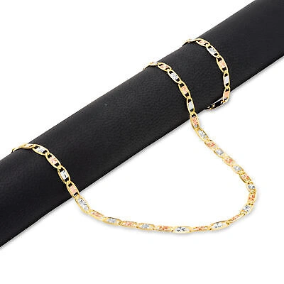 Pre-owned Nuragold 14k Solid Yellow Rose White Tri Gold 3mm Valentino Chain Womens Bracelet 8"